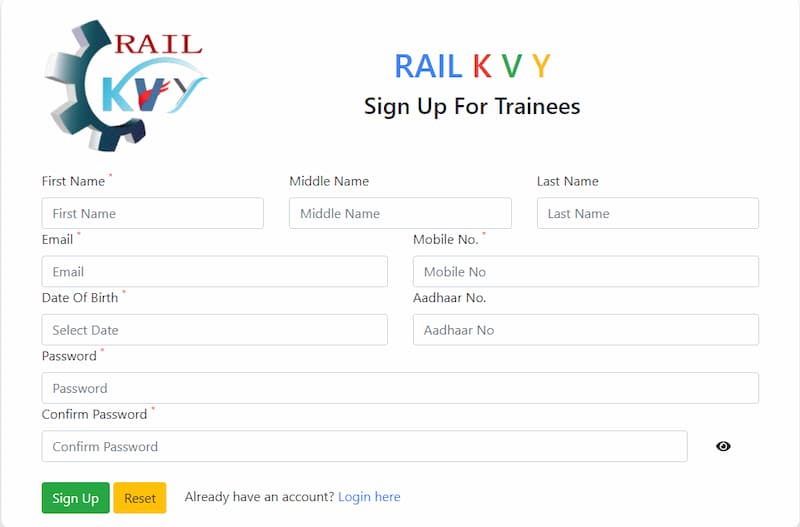 Rail KVY Sign Up Trainees